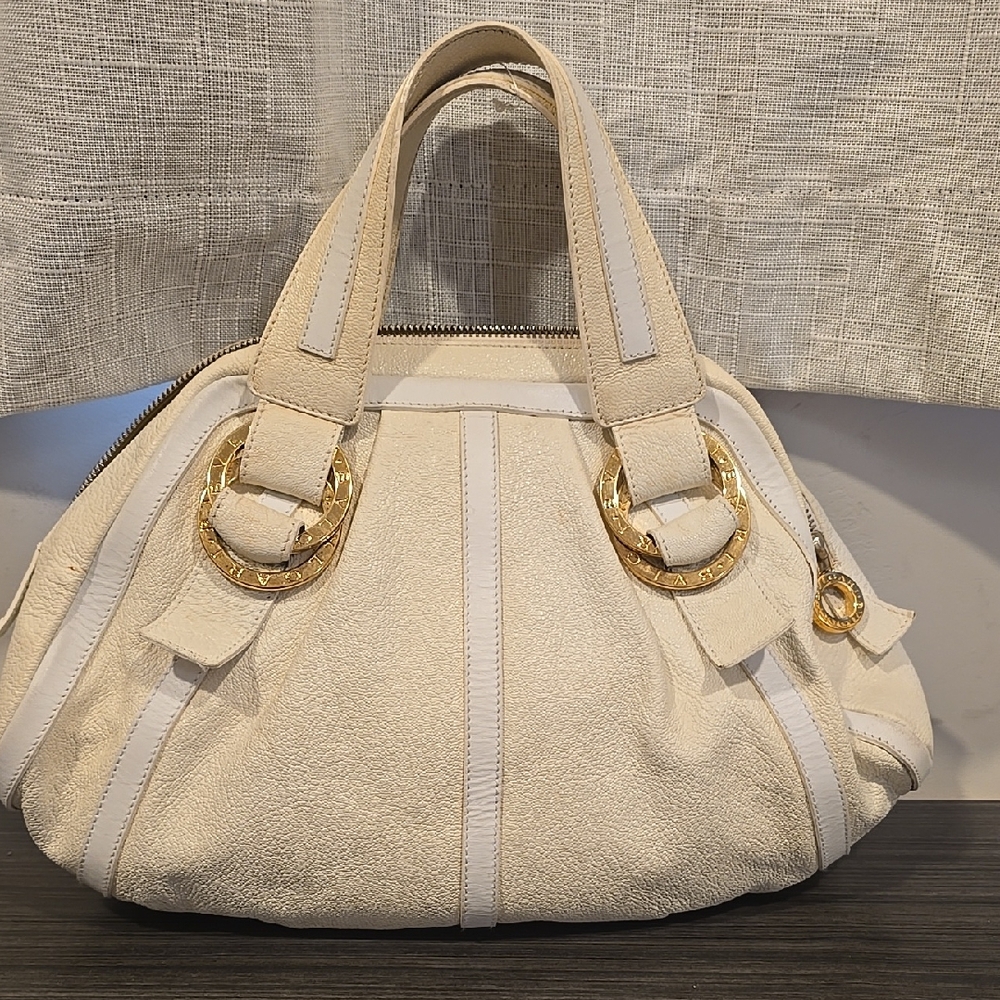 Bulgari Cream Satchel with Gold Accents